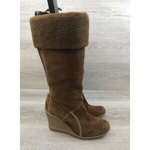 Kenneth Cole Reaction Women's Boot Brown 7.5 Leather Wedge Cuffed Casual Shoes